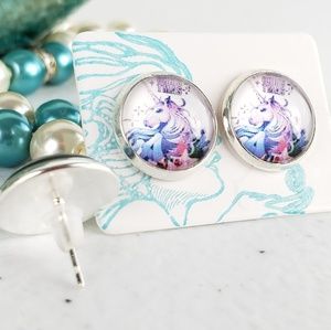 6/$20 Purple Unicorn Flatback Stud Earrings